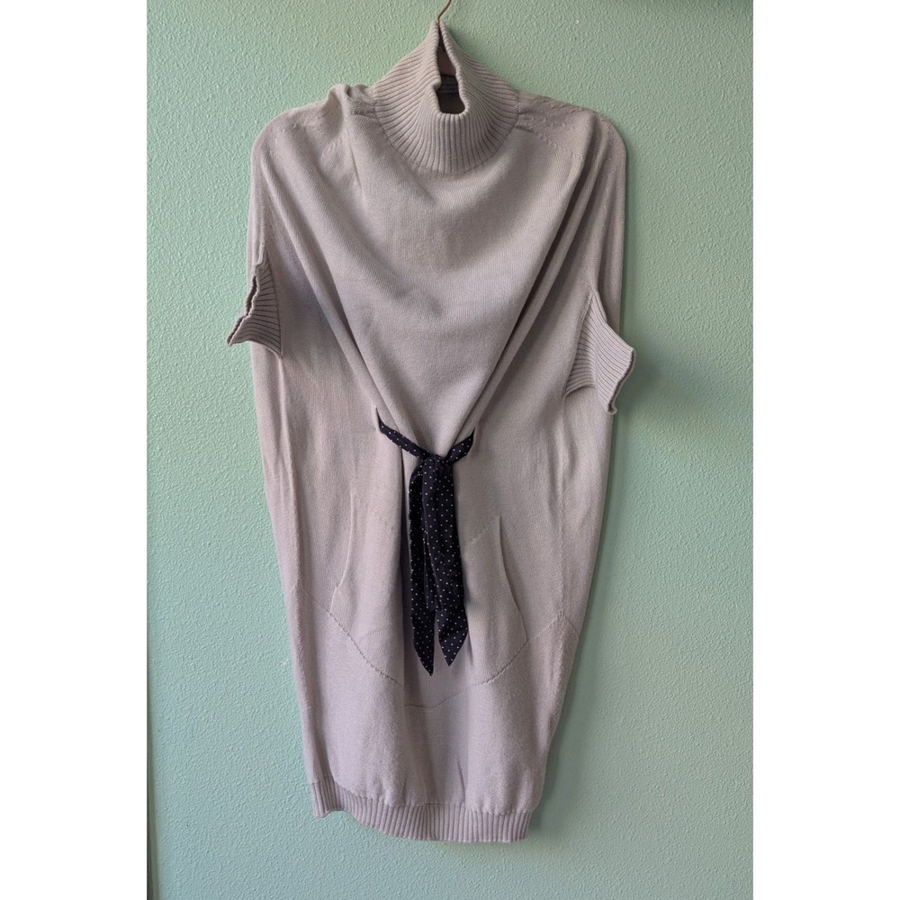 D. Exterior Italy Wool Knit Turtleneck Tunic Dress Beige Pockets Size S